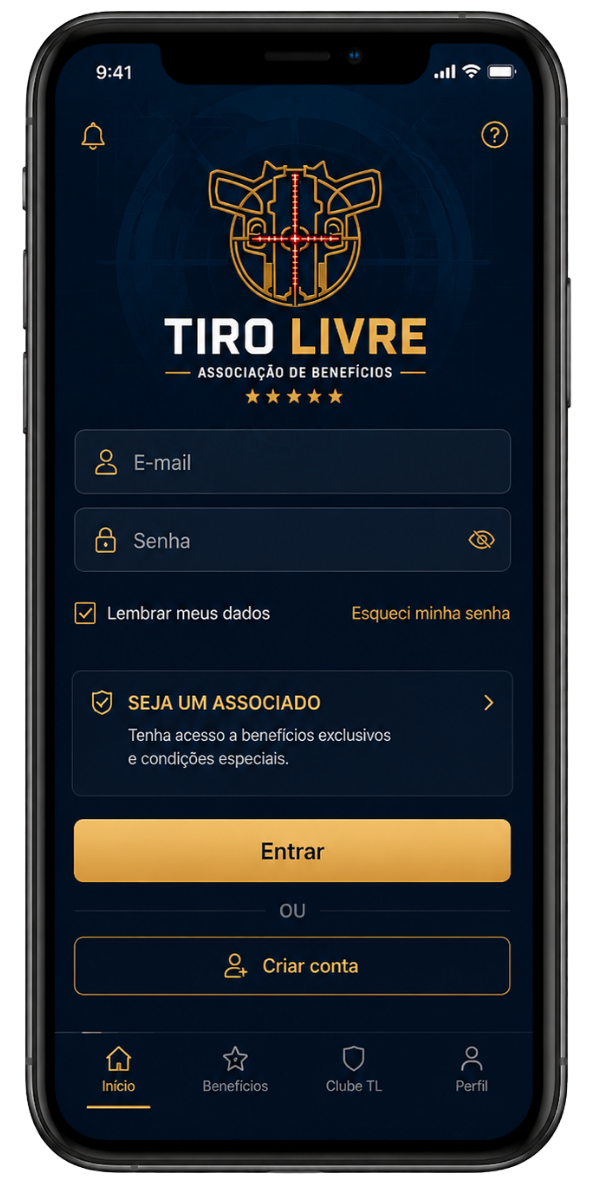 Tela inicial do aplicativo Tiro Livre